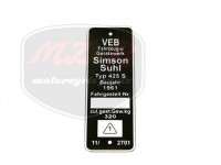 SIMSON 250 TYPSCHILD /425S DÜNN/