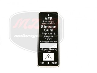 SIMSON 250 TYPSCHILD /425S DÜNN/