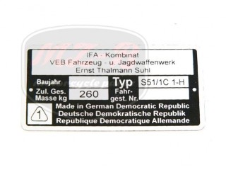 SIMSON 51 TYPSCHILD /S51/ 1C1-H/