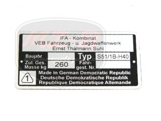 SIMSON 51 TYPSCHILD /S51/ 1B-H40/